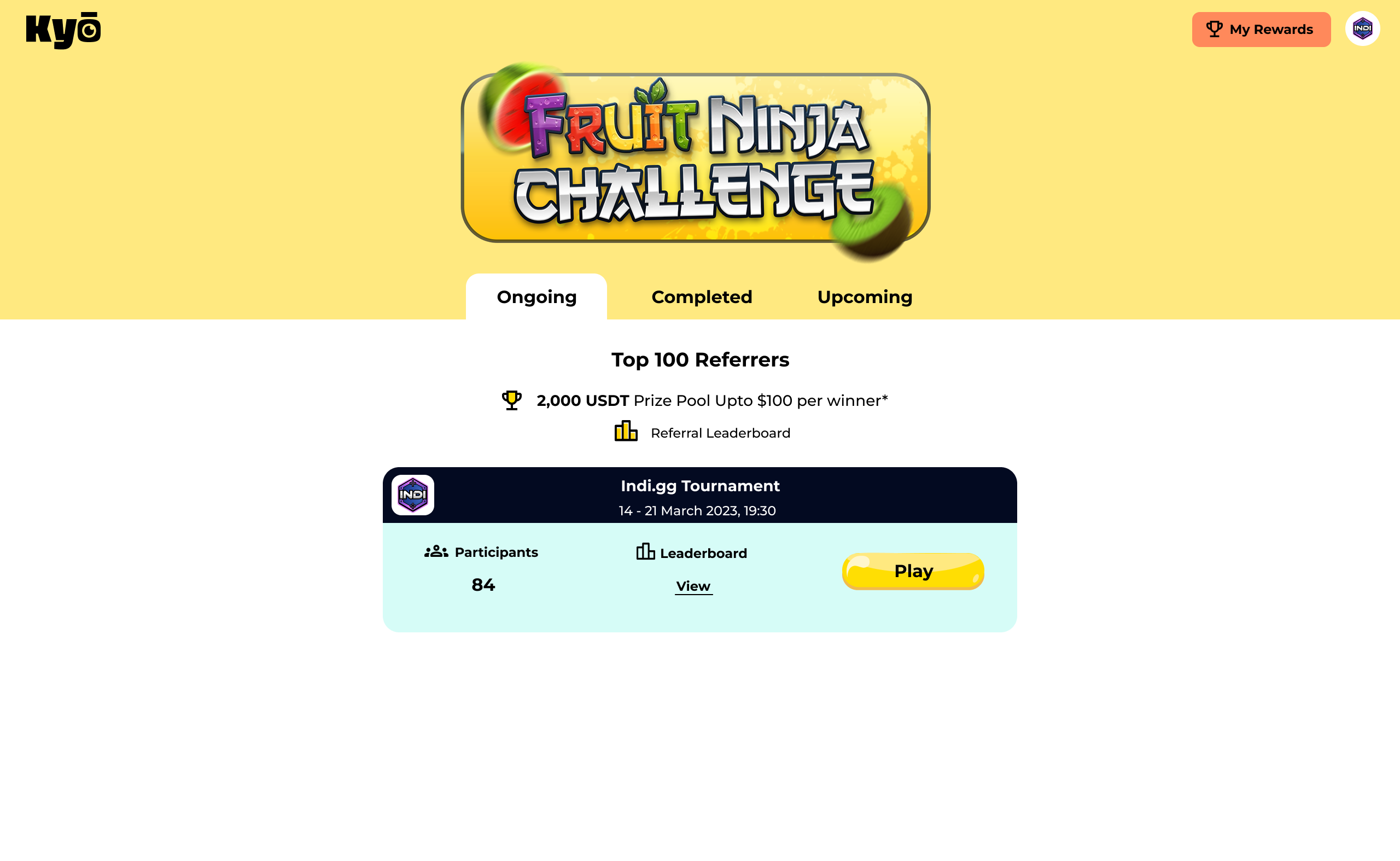 Tournament Hub - Ongoing state with Play button