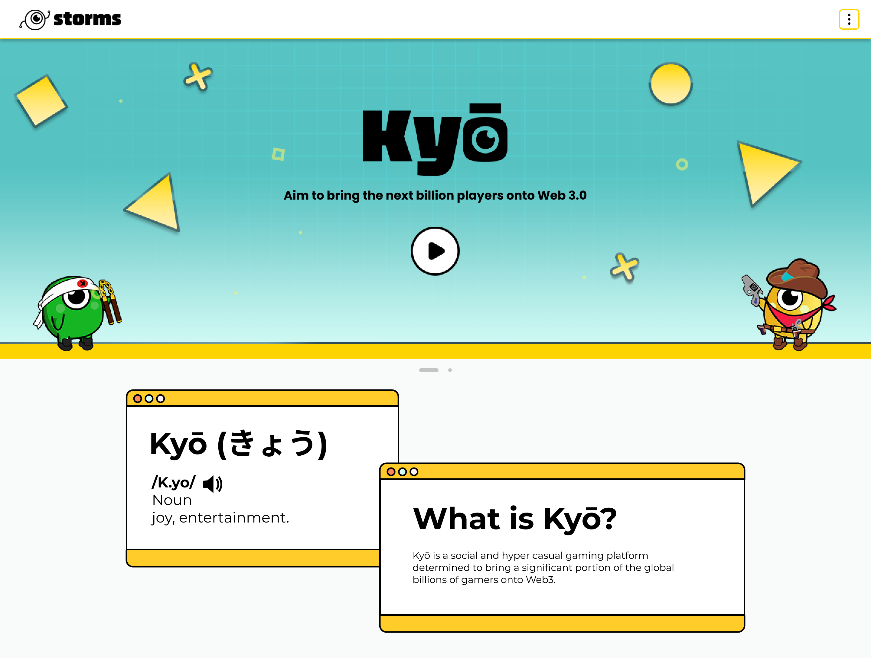 Kyo marketing homepage: Aim to bring the next billion players onto Web 3.0