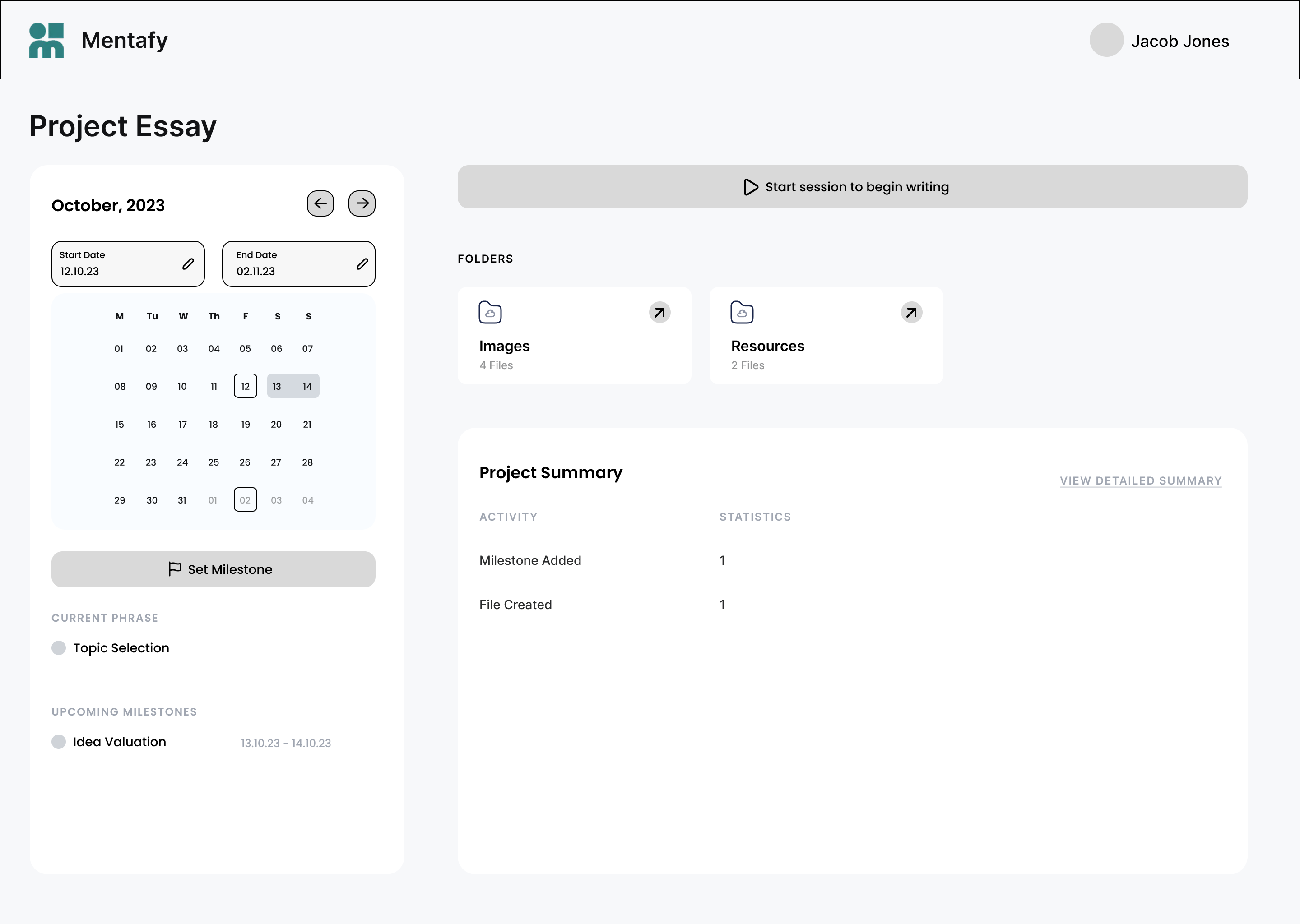 V2 project screen