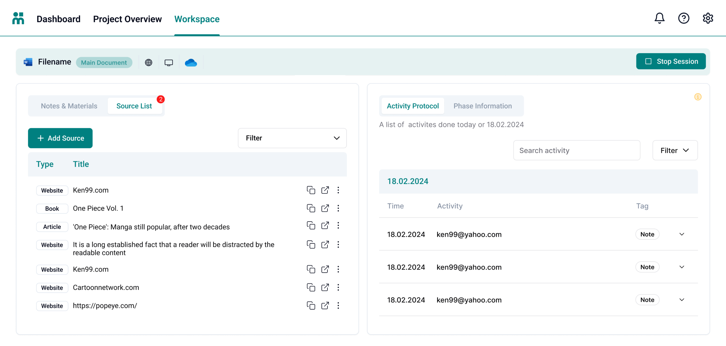 Redesigned Mentafy Workspace with a split layout, Source List left and Activity Protocol right